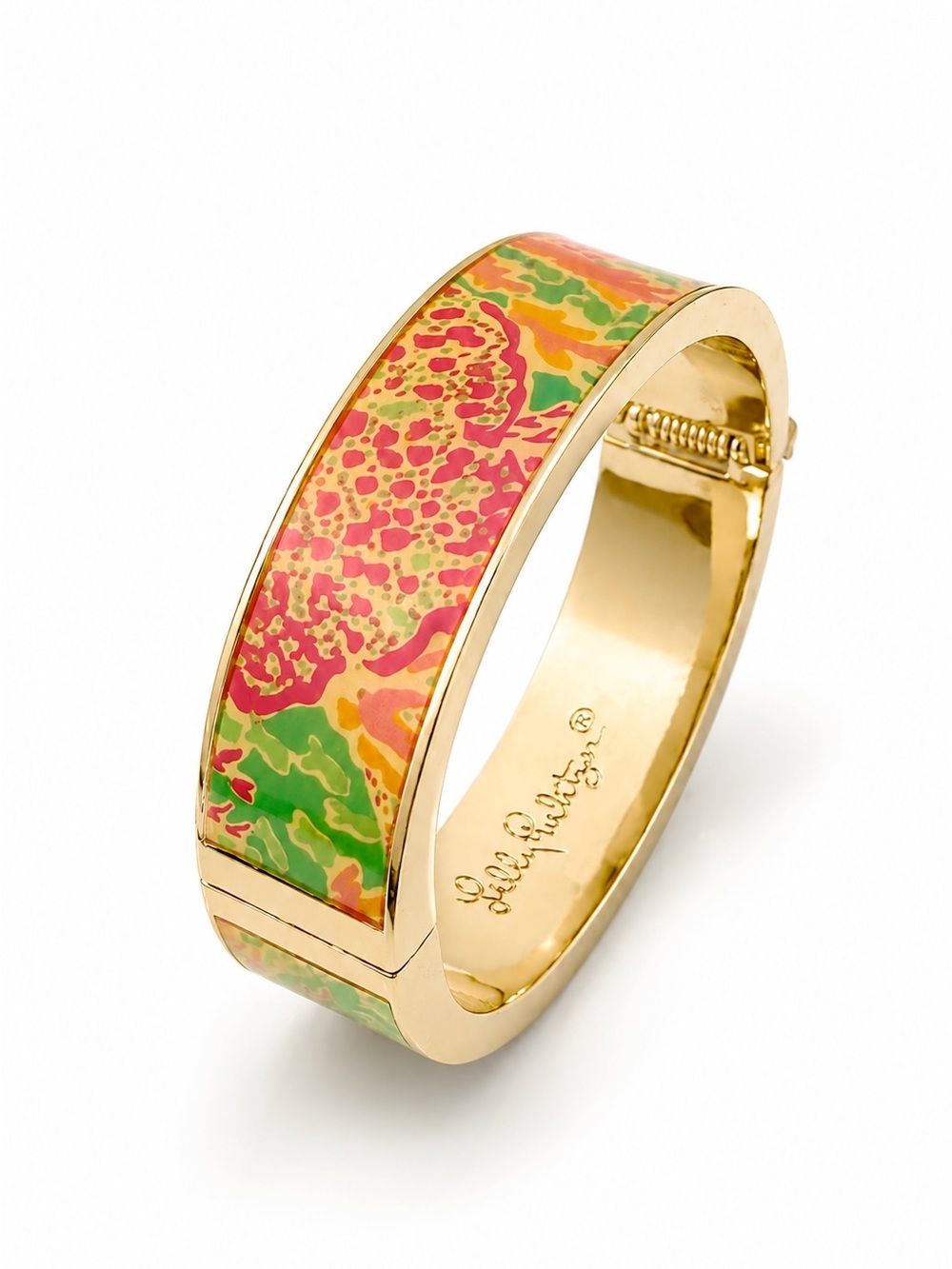 Lilly Pulitzer Gold Tone Floral Hinged Bangle Bracelet